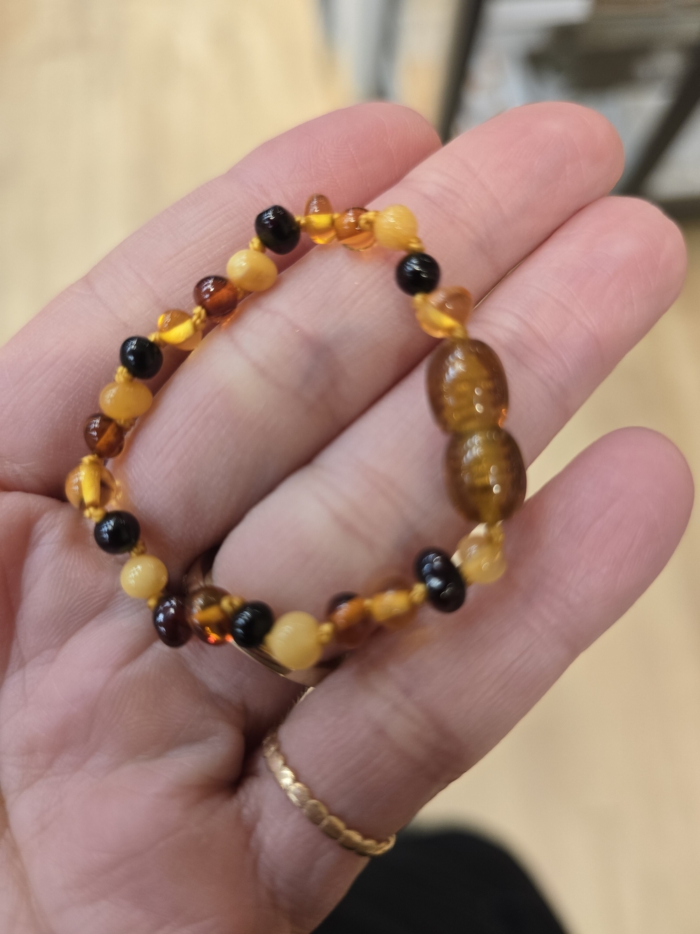 Amber Bead Baby Bracelet - Honey & Black
